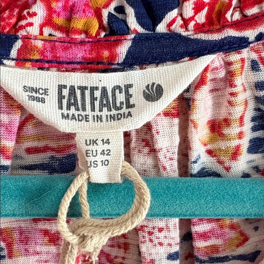 Fat Face Florence Indigo Blue Batik Floral Short Sleeve Top - Picture 2 of 9